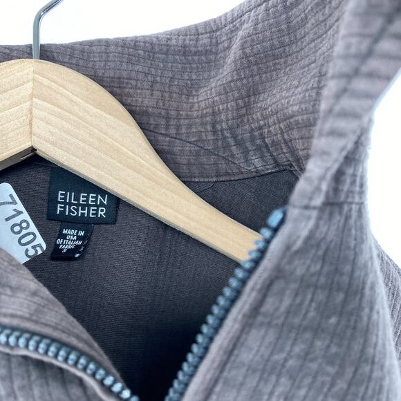 EILEEN FISHER Jacket S Cotton Ribbed Textured Canvas Full Zip Brown USA VTG - Picture 9 of 14